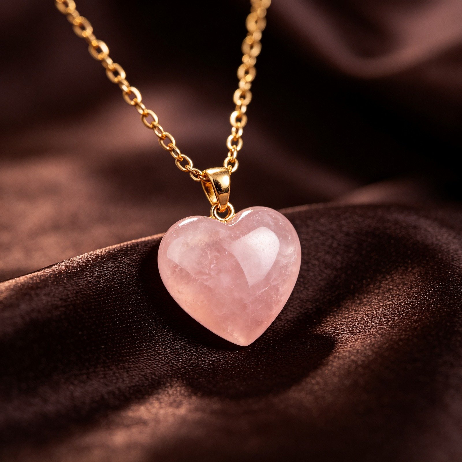 Rose Quartz Heart Pendant Necklace, Gold-Plated